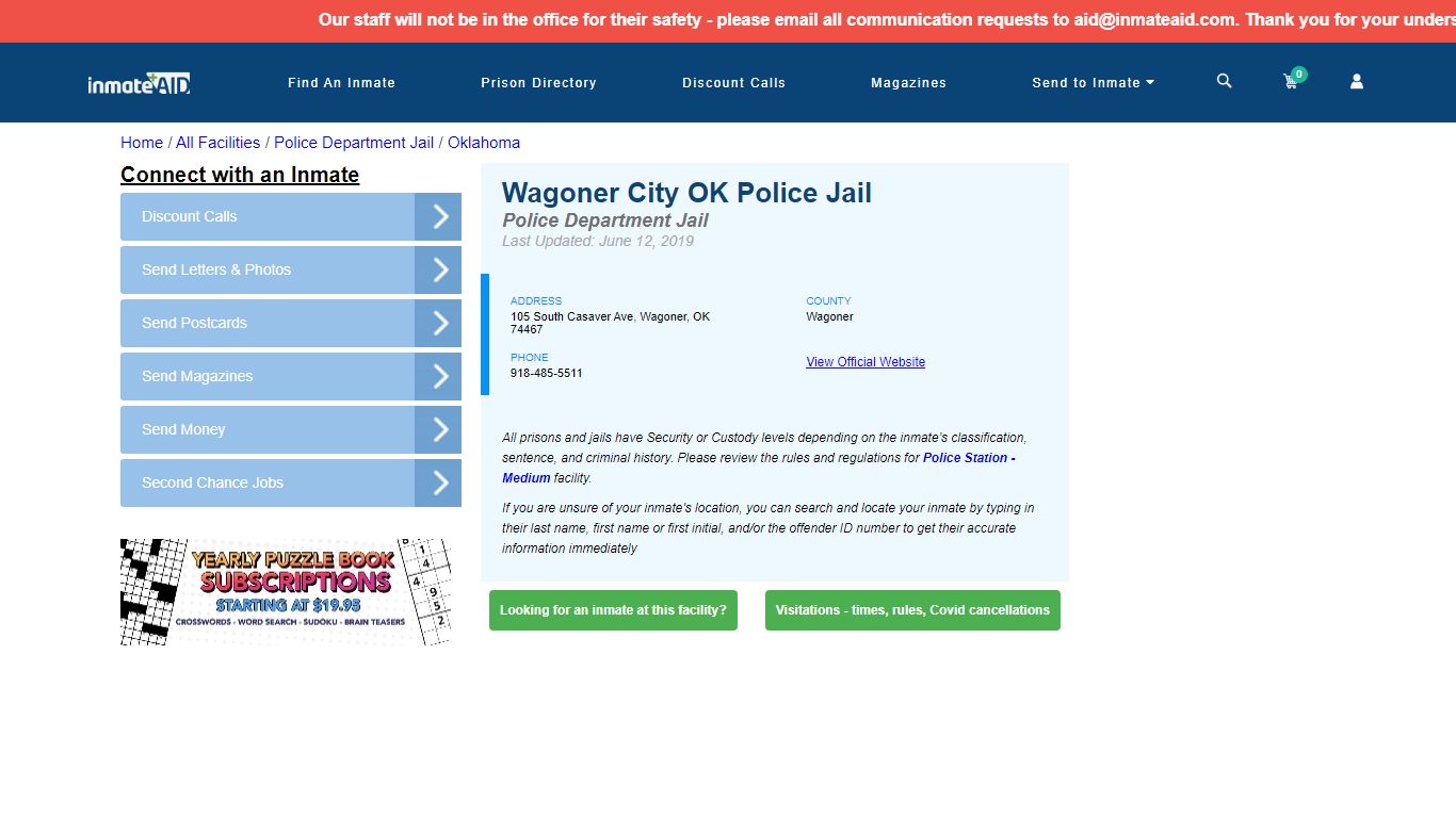 Wagoner City OK Police Jail & Inmate Search - Wagoner, OK