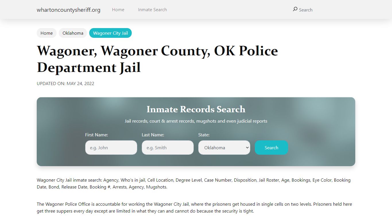 Wagoner, OK City Jail Inmates, Arrests